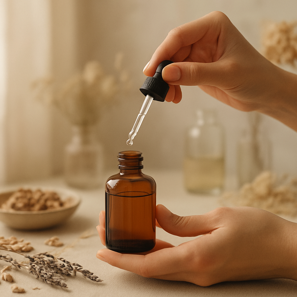 A perfumer composing a fragrance in the atelier